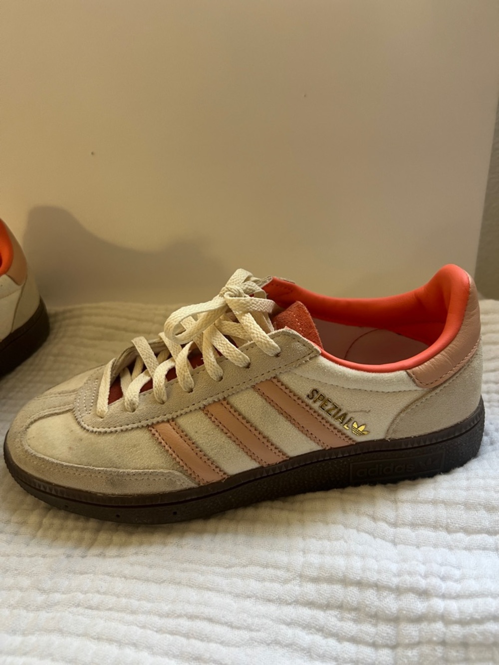 Adidas Handball Spezial Cream and Peach Suede Sneakers - Picture 2 of 7